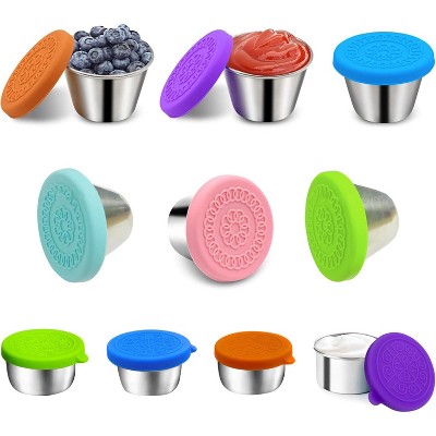 10 pcs Stainless Steel Salad Dressing Container to Go,2.4oz Small Condiment Containers with Leakproof Silicone Lids, 70ml 6 Colors + 50ml 4 Colors