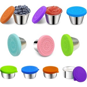 10 pcs Stainless Steel Salad Dressing Container to Go,2.4oz Small Condiment Containers with Leakproof Silicone Lids, 70ml 6 Colors + 50ml 4 Colors - 1 of 4