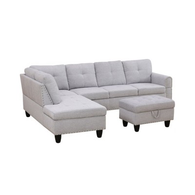 DOMETOUR Flannel 3-Piece Sofa Sectional Sofa Set for Living Room Grey White