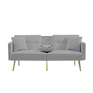 NicBex 69.2 Inch Velvet Futon Sofa Bed with 2 Hidden Cup Holders and 2 Pillows for Living Room,Office,Apartment - 1 of 4