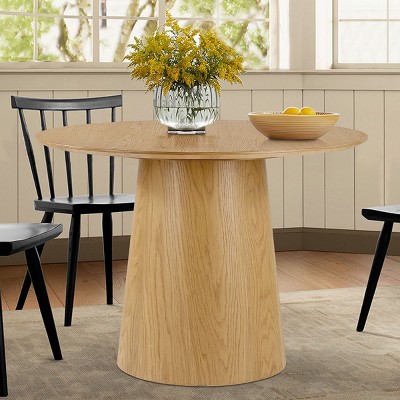 Sai 42in Round Dining Table,White OAK with Pedestal Base Solid Wood Round Dining Table-Maison Boucle