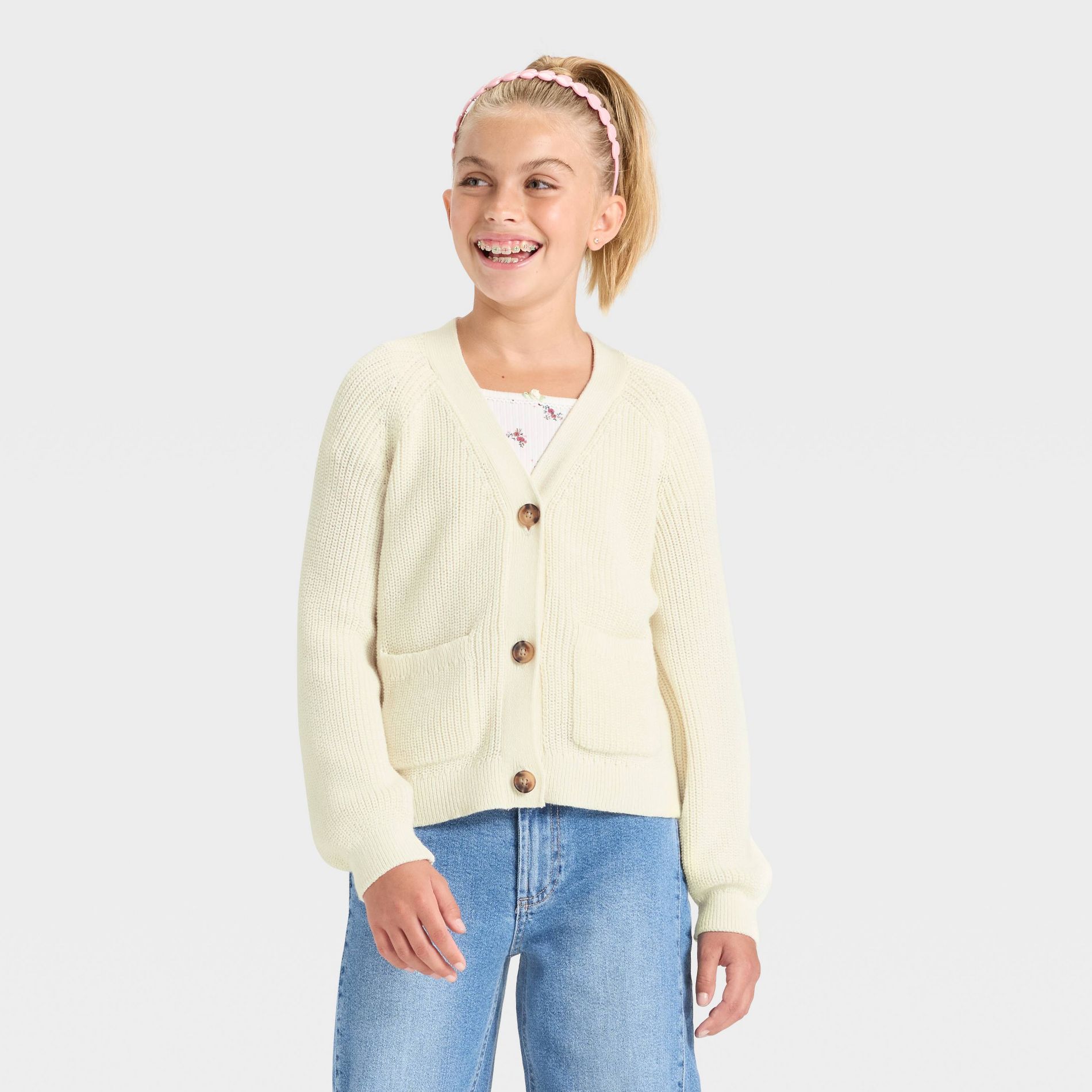 Girls' V-Neck Button-Front Sweater - Cat & Jack™