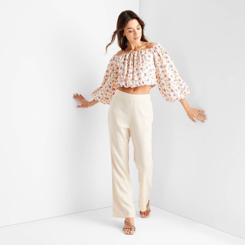 Women's High-Rise Linen Flare Pants - Future Collective™ with Jenny K. Lopez Cream, 3 of 5