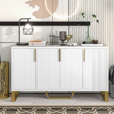 60" White Modern Sideboard with Gold Metal Legs and Marble Top