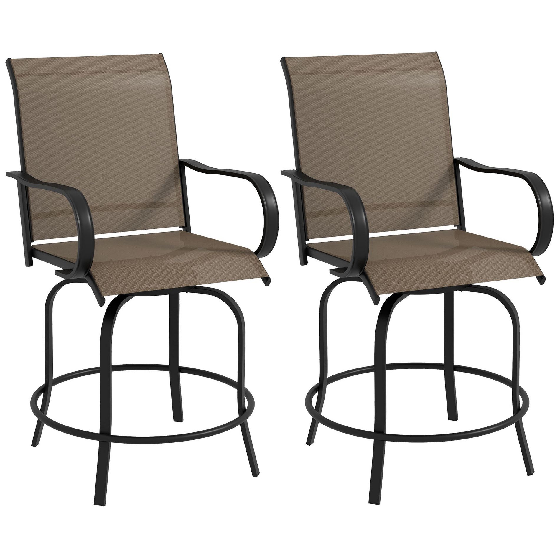 Aghana Digitals 2-Pack Outdoor Swivel Bar Stools with Arms, 360° Rotation, Breathable Mesh, Steel Tan 26.80×29.50×48.50 in