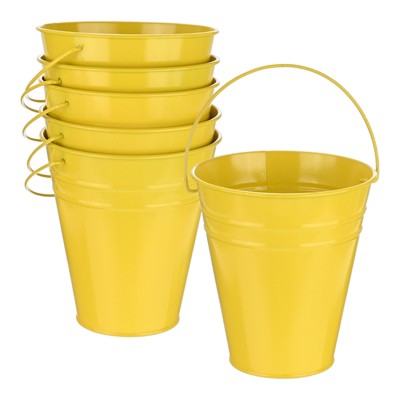 Unique Bargains Galvanized Yellow Decorative Rustic Metal Bucket 4.7 x 5.1 Inch 6 Pcs