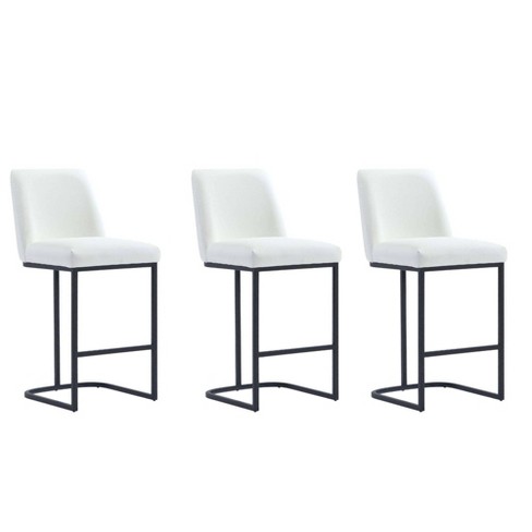 Manhattan Comfort Set Of 3 Serena Counter Height Barstools White Faux Leather Metal Frame Padded Back Target