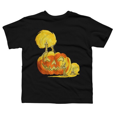 Boy's Design By Humans Halloween Pumpkin with Candle and Evil Smile By wubbadub T-Shirt