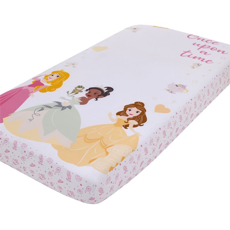 Disney Princess Make A Wish Pink, White and Yellow "Once Upon a Time" Nursery Photo Op Fitted Crib Sheet, 1 of 5
