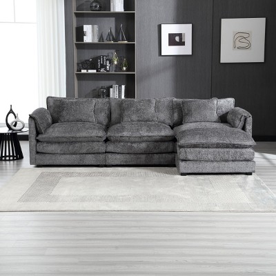 L-Shape Sectional Couch With Ottoman,Detachable Armrests,Oversized Three-seat Sofa-Maison Boucle