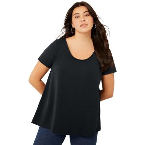 June + Vie by Roaman's Women's Plus Size Short-Sleeve Swing One + Only Tunic - 1 of 4