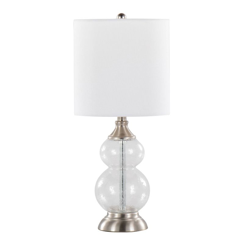 LumiSource (Set of 2) Belle 20&#34; Contemporary Glass Accent Lamps Clear Wrinkle Glass Brushed Nickel and White Linen Shade from Grandview Gallery, 2 of 8