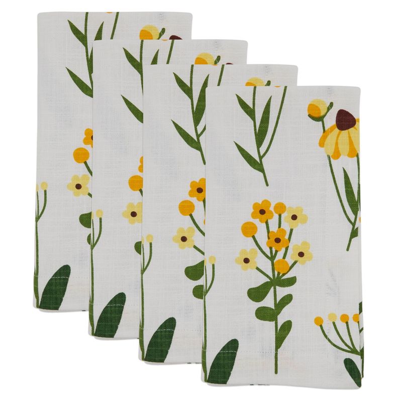 Saro Lifestyle Daisy Floral Design Cotton Table Napkins (Set of 4), 20", Yellow, 3 of 5