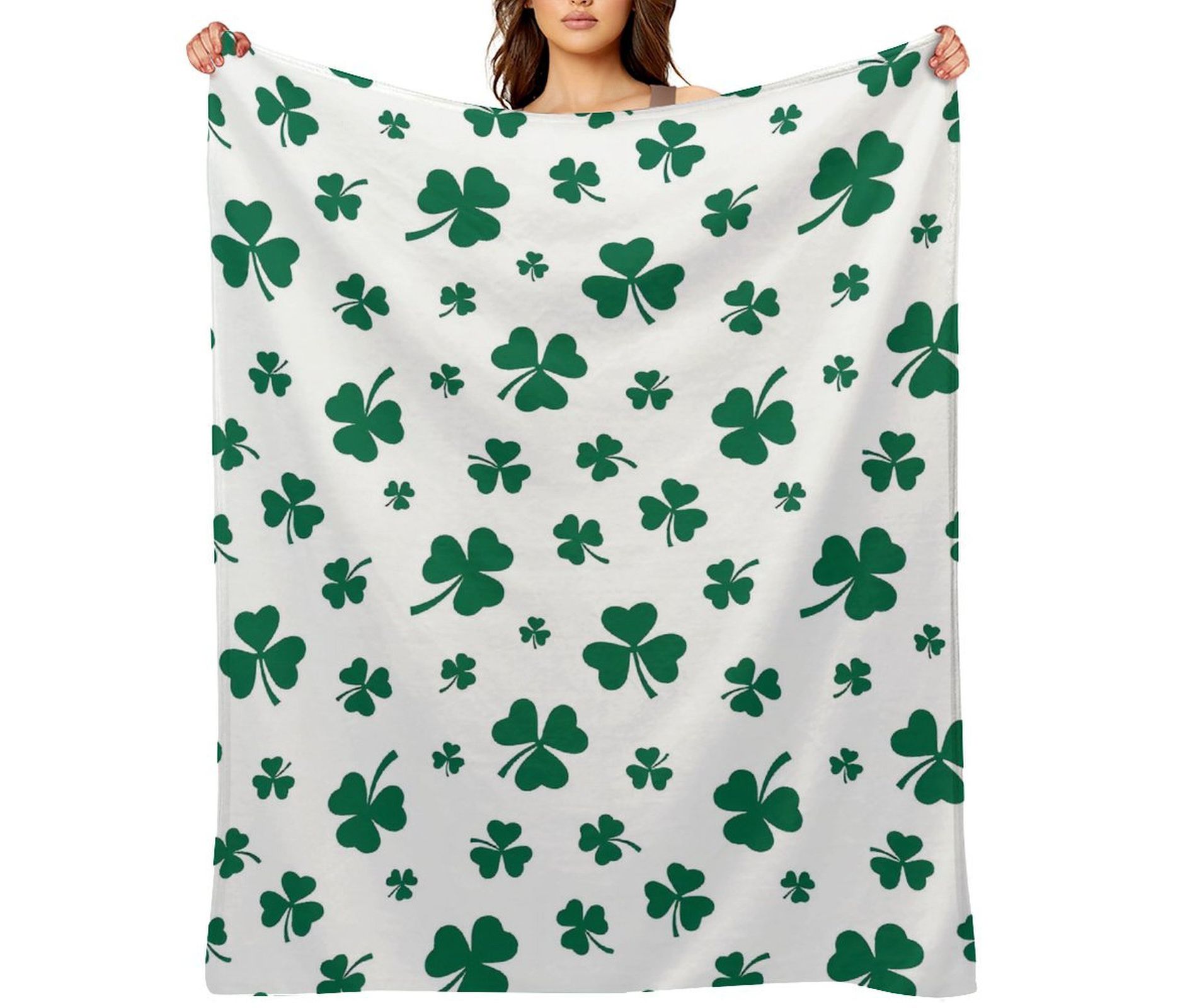 Lucky Clover St. Patrick's Day Throw Blanket - Green Shamrock Pattern Soft Cozy Bedding 30x40 inches