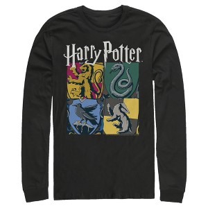 Men's Harry Potter Hogwarts Houses Vintage Collage Long Sleeve Shirt - 1 of 4