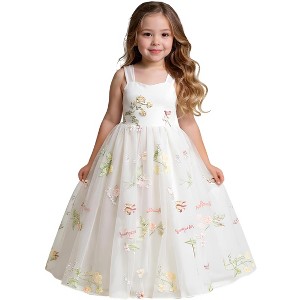 2Bunnies Girls' 3-12Y Floral Garden Embroidered Tulle Strap Flower Girl Dress Maxi - 1 of 4