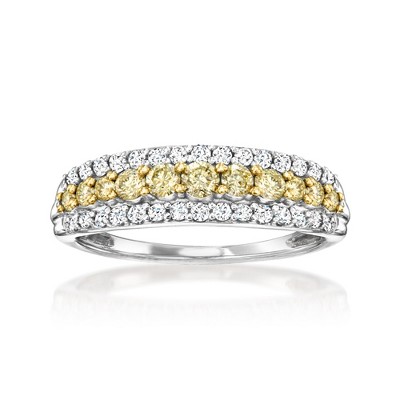 Ross-Simons 0.75 ct. t.w. Yellow and White Diamond 3-Row Ring in 14kt White Gold