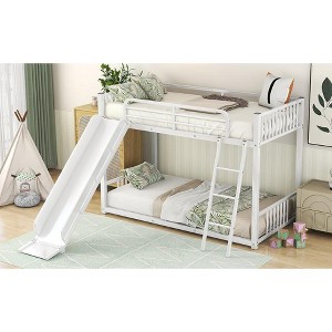 NicBex Twin Size Bunk Bed Metal Rack Bed Frame with Slides, Guardrail and Ladder, Easy to Climb, No Spring Box Required - 1 of 4