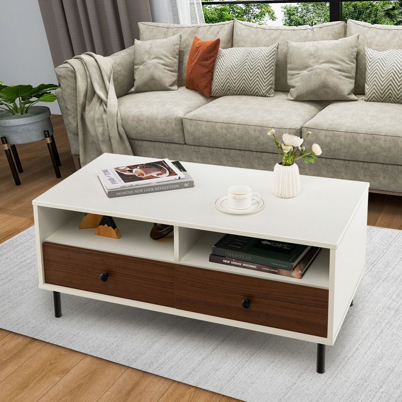 Tangkula Coffee Table Modern Rectangle w/ Storage Shelf & Drawers Living Room Furniture, 4 of 11