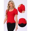 INSPIRE CHIC Women's Square Neck Solid Color Puff Short Sleeve Lace Up Gothic Blouse - 2 of 4