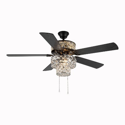 52" LED Metal Punched Triple Tiered Crystal Lighted Ceiling Fan Silver - River of Goods