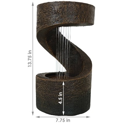 Brown Polyresin Spiral Tabletop Water Fountain with LED Light