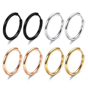 Turandoss 4 Pairs Surgical Steel Hoop Earrings for Men Women, 10 mm Small Huggie Earrings Men, Jewelry for Women, Gold, Silver, Rose Gold, Black - 1 of 1