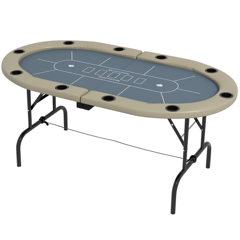 Soozier Foldable Poker Table with Cup Holders, 70" Octagon Blackjack Texas Holdem Game Table, Blue, 4 of 7