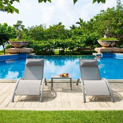 Pool Lounge Chairs Set Of 3, All Weather Outdoor Patio Lounge Chair With Headrest And Adjustable Backrest Positions