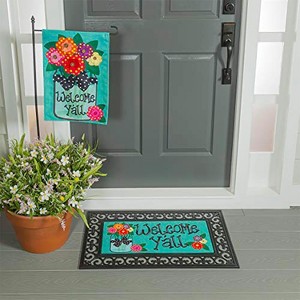 Evergreen Indoor Outdoor Welcome Y'all Bundle Set of 4 - Garden Flag stand and Flag, Sassafras Doormat Frame and Sassafras Insert - 1 of 4