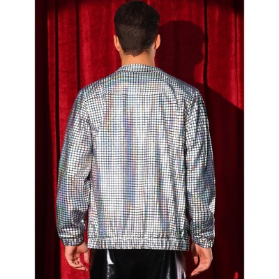 INSPIRE CHIC Holographic Jacket for Men's Metallic Long Sleeve Stand Collar Party Disco Shiny Jackets Silver Small — фото 3