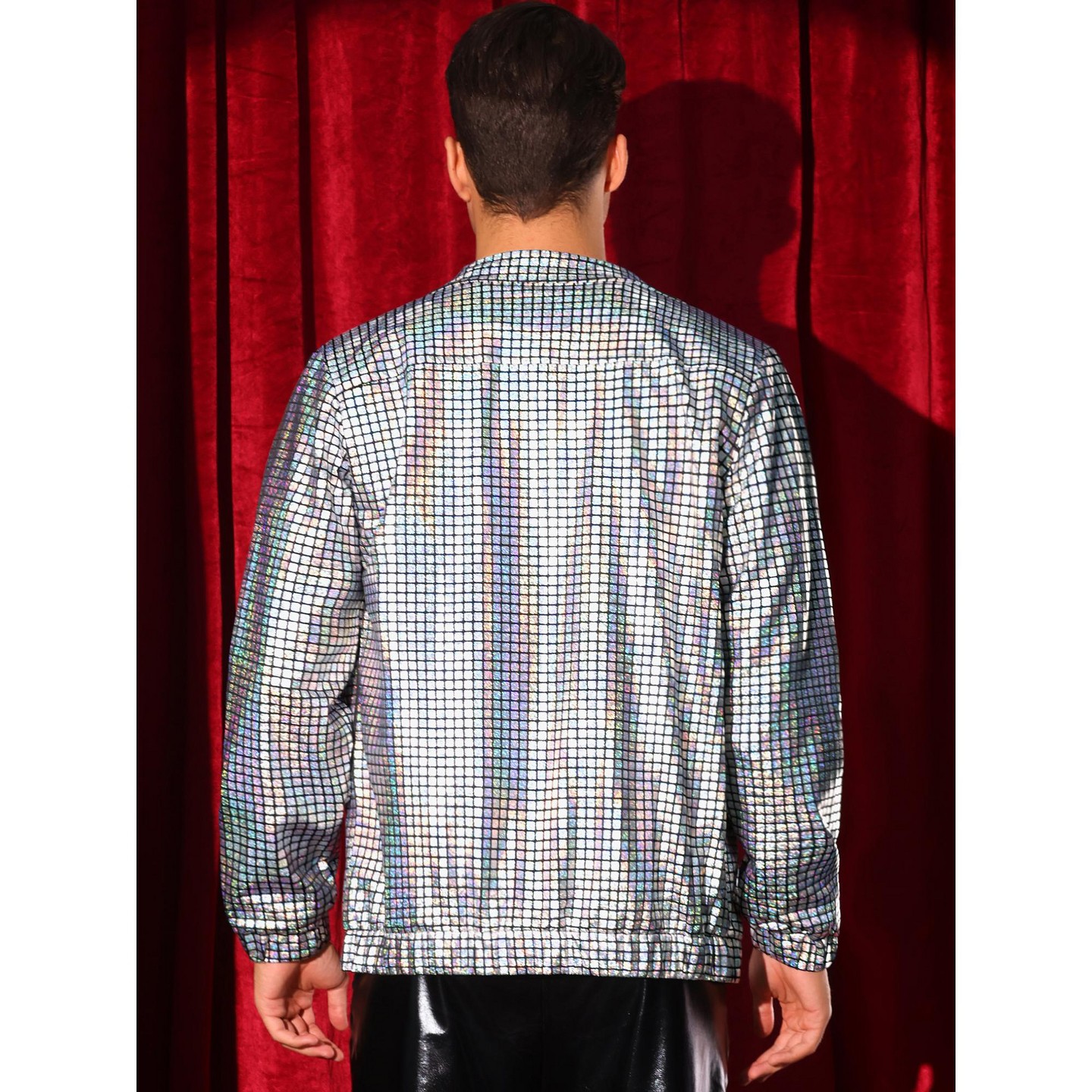 Мужская куртка INSPIRE CHIC Holographic Jacket for Metallic Long Sleeve Stand Collar Party Disco Shiny Jackets Silver, цвет: Серебряный — фото 3