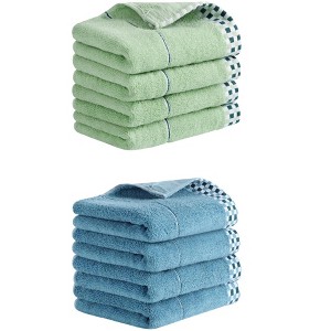 REGALWOVEN Striped Checked Print Absorbent Soft Decorative Hand Towel 14" x 30" - 1 of 4