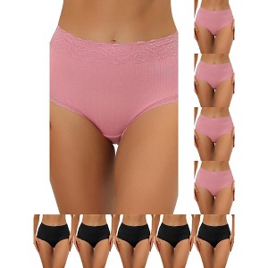 INSPIRE CHIC Women's High Waist Tummy Control Comfortable Lace Trim Ribbed Briefs 10 Packs - 1 of 4