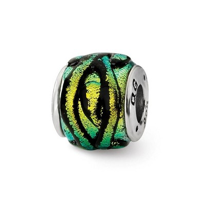 Black Bow Jewelry Dichroic Glass and Sterling Silver Yellow Striped Bead Charm, 14mm
