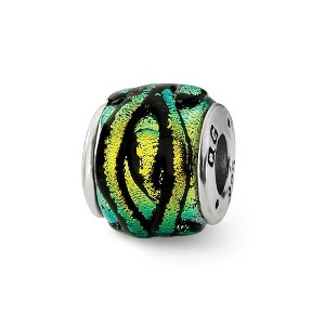 Black Bow Jewelry Dichroic Glass and Sterling Silver Yellow Striped Bead Charm, 14mm - 1 of 3