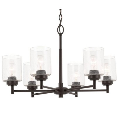 Bronze 6-Light Chandelier with Clear Seeded Glass Shades