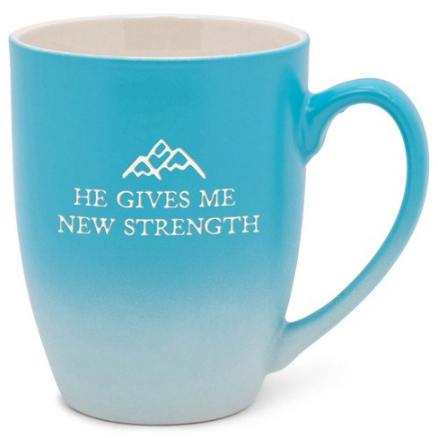 Elanze Designs He Gives Me New Strength Two Toned Ombre Matte Teal and White 12 ounce Ceramic Stoneware Coffee Cup Mug - image 1 of 4