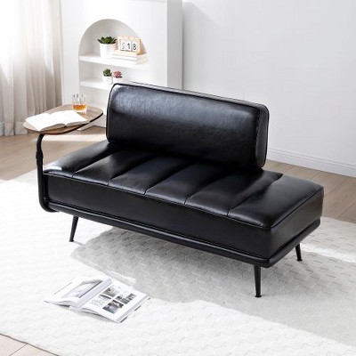 CAVINAS Modern Faux Leather Upholstered Single Sofa with Side Table, 360-degree Swivel Tray Couch for Living Room, Accent Sofa for Bedroom
