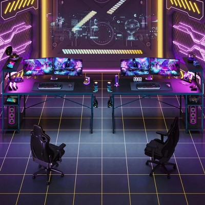 Bestier 61 Inch Black Grained Gaming Desk with Shelves