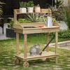 LuxenHome Natural Wood Mobile 1-Drawer 2-Shelf Potting Bench with Storage Brown - 2 of 4