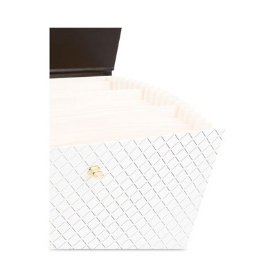White and Black Diamond Pattern Expanding File Box with Gold Accents