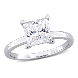 EVERLY JEWELRY | Sterling Silver 2 CT DEW Square-Cut Created White Moissanite Solitaire Ring - 1 of 4