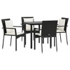 vidaXL Patio Dining Set Outdoor Rattan Wicker Table and Chair Set for Porch - Black 31.5" Table Length 4 Chairs - 3 of 4