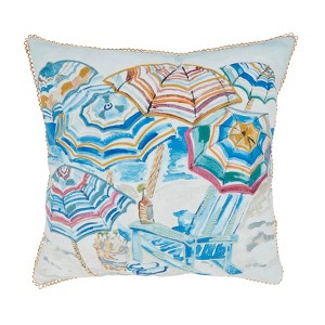 Saro Lifestyle Vibrant Outdoor Beach Umbrellas Pillow Cover, 20"x20", Multicolored - 1 of 4