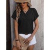 Women's Summer V-Neck Chain Striped Top Jacquard Top Casual Short Sleeved T-Shirt - 3 of 4
