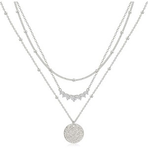 Stackable Layered Necklace 14K Gold Silver Plated CZ Circle Pendant Gift - 1 of 4