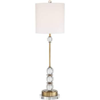 Vienna Full Spectrum Halston Modern Buffet Table Lamp with Round Riser 33 1/2" Tall Brass Off White Drum Shade for Bedroom Living Room Bedside Office
