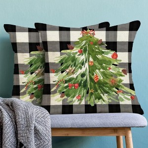 Christmas Pillow Covers 18x18 Inch Set of 2, Buffalo Plaid Christmas Tree Nature Forest Decorative - 1 of 4