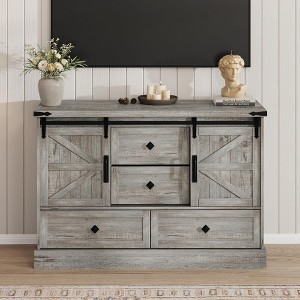 TV Stands for Living Room, Television Stands with Large 4 Drawers & Bar Handles, Farmhouse Entertainment Center with Sliding Barn Doors - 1 of 4